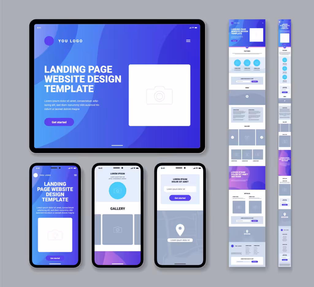 Mockup design per landing page su tablet e smartphone.